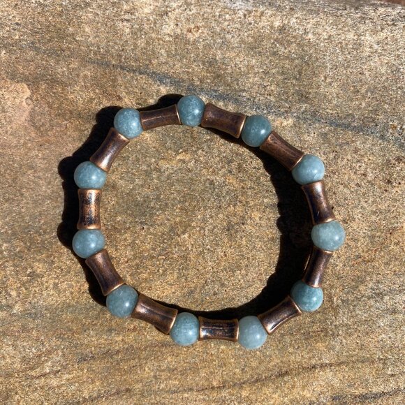 Wanderer and Gatherer Bracelet - Jade and Bamboo Brass SM/SM-MED - Picture 3 of 5